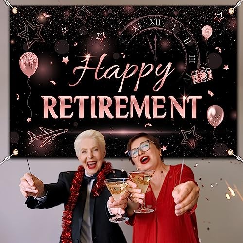 Ruhestand Deko, Happy Retirement Hintergrund Party Rosegold Ruhestand - Bild 3 von 7