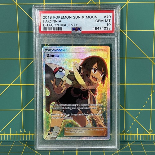 2018 POKEMON SUN & MOON DRAGON MAJESTY 70 FULL ART ZINNIA PSA 10 TRAINER CARD