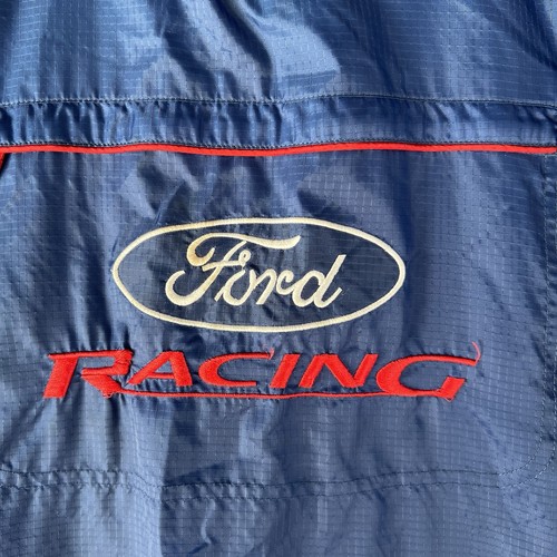Vintage Ford Racing Jacket Mens L Windbreaker Embroidered Front Pocket Hooded - Picture 9 of 11