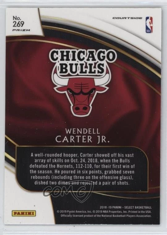2018-19 Panini Select Courtside Zebra Prizm Wendell Carter Jr #269 Rookie RC - Image 2 of 2