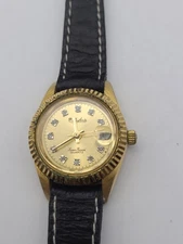 Dufonte Lucien Piccard Analog Quartz watch ladies gold tone Black Band Working