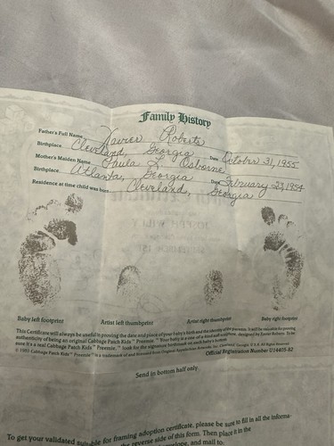 Vintage Cabbage Patch Kids Preemie Birth Certificate & Adoption Papers Lot Of 2 - Picture 17 of 17