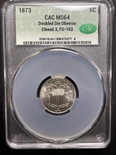 1873 Shield Nickel CL 3 DDO CACG MS64 TOP POP Dramatic Doubled Die