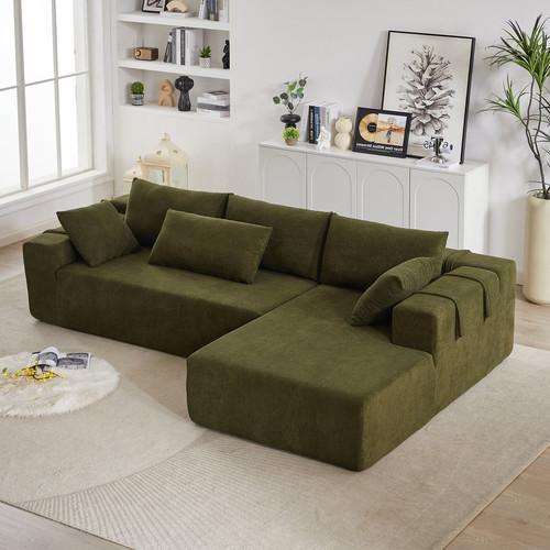 Modern Chenille Sectional Sofa 108" L-Shaped Couch Combination Sofa Right Chaise - Picture 1 of 22