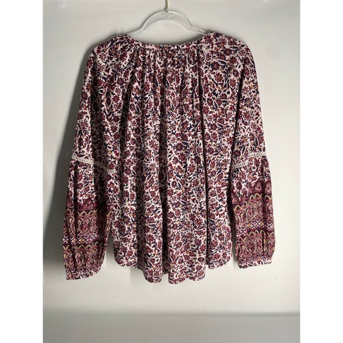 Lucky Brand Red Boho Printed Long Sleeve Tassel Tie Front Blouse Size Large - Picture 6 of 6