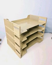 Four Vintage 1969 Eldon Office Products Stackable File Trays Taupe MCM USA Made