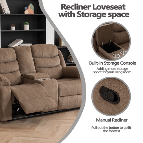 Hybition Fabric Reclining Sofa Set Modern Chair & Loveseat & Sofa Set Brown - Picture 7 of 8