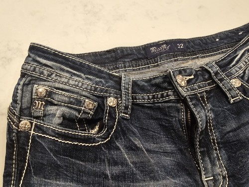 Pantalones de mezclilla Miss Me para mujer 32 azules tiro bajo punto recto alas vaqueras - Imagen 3 de 9