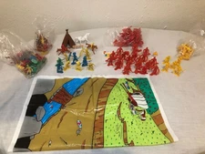 Lot 120+ Tim Mee timmee Plastic Toys, Cowboys Indians Firefighters, Play Mat VTG