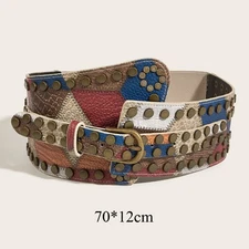 Women Wide Waist Belt Studded Faux Leather Corset for Dress Retro Casual