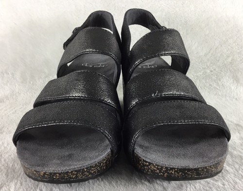 Dansko Stacey Wedge Sandals Womens 38 US 7.5-8 Graphite Gray Leather Cork Heel - Picture 4 of 11