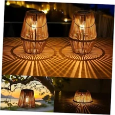 3-in-1 Solar Lanterns Outdoor Waterproof Rattan Woven Hanging Solar 2 Pack