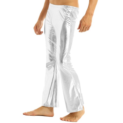 Mens Shiny Metallic Flared Pants 70s Disco Dance Dude Trousers Bell Bottoms - Picture 21 of 35