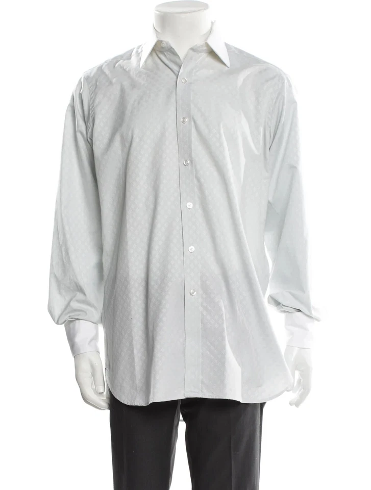 Camisa Turnbull & Asser Dos Tonos Cuello En Contraste Plateada Blanca Manga Larga 15.5 M Foto 4 de 4