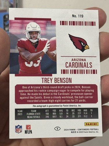 2024 Contenders Trey Benson Rookie Midfield Ticket On Card Auto /50 Sp - Picture 2 of 2