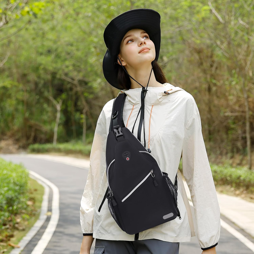 Black Sling Backpack, Multipurpose Crossbody Shoulder Bag Travel Hiking Daypack - Picture 6 of 12