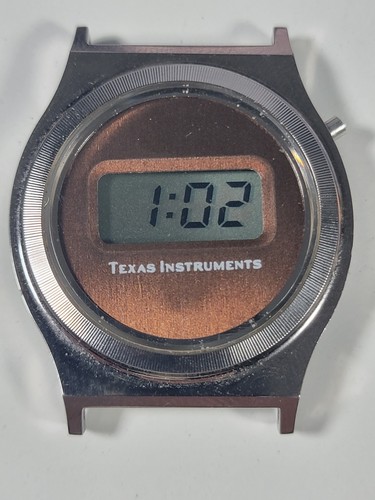 SCHÖNE Vintage Texas Instruments Herren LCD Digital Uhr Quarz Silber Gehäuse 80er