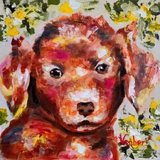 Brown Puppy Framed Mini Original Painting 10x10in Acrylic on Canvas Board