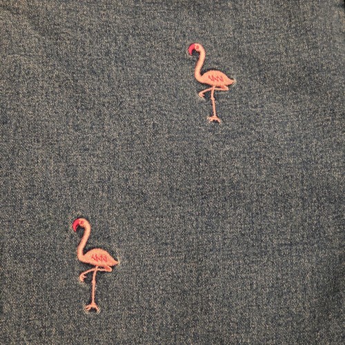 Pantalones de mezclilla Quacker Factory azul corto flamencos bordados cintura alta talla 16 - Imagen 3 de 7