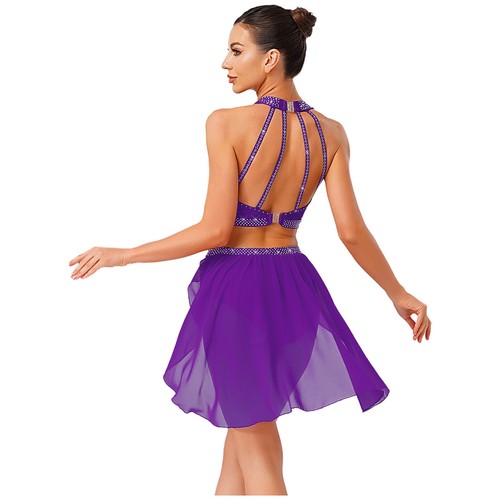 Womens Outfit Tank Tops Set Dress Dancewear Sparkly Skirt 2 Piece Sleeveless - Picture 90 of 107