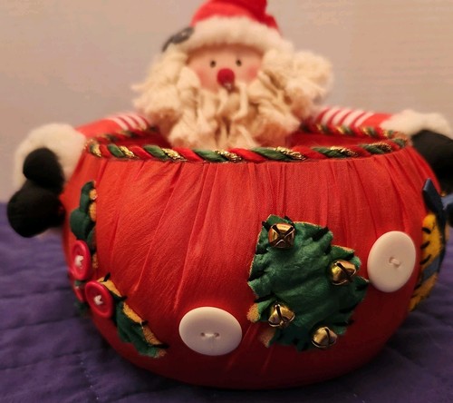 Stoff Weihnachtsmann Bonboniere Behälter rot verziert Knöpfe bezaubernd! - Bild 2 von 10