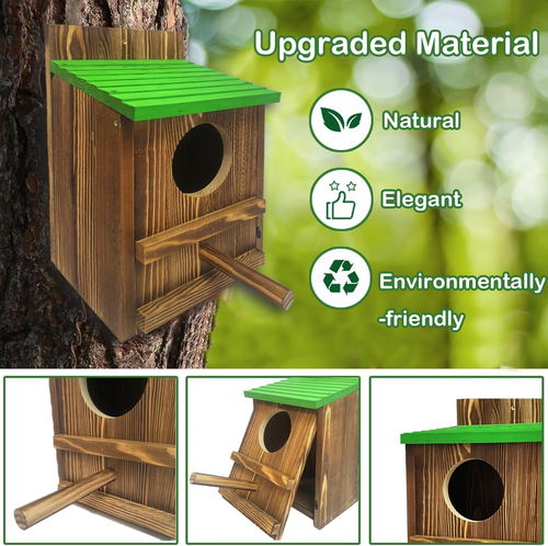 -Screech Owl House, Owl Bird Box Large Handmade Wooden Circular Opening Screech - Picture 3 of 12