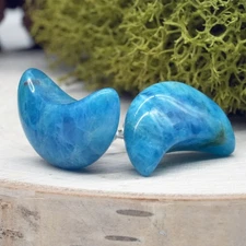 Blue Apatite Crystal Crescent Moon Stud Earrings 925 Silver Boho Jewelry Gift