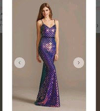 Glamor By Terani Couture Purple Iridescent Flip Sequin Crosshatch Gown Size 4/6