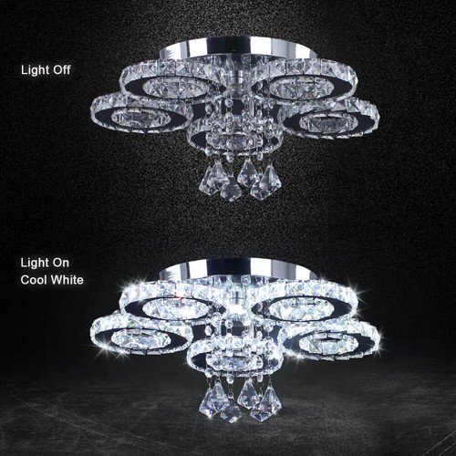 2 Pack Crystal Chandeliers LED 5 Ring Ceiling Light Pendant Light for Bedrooms - Picture 11 of 11