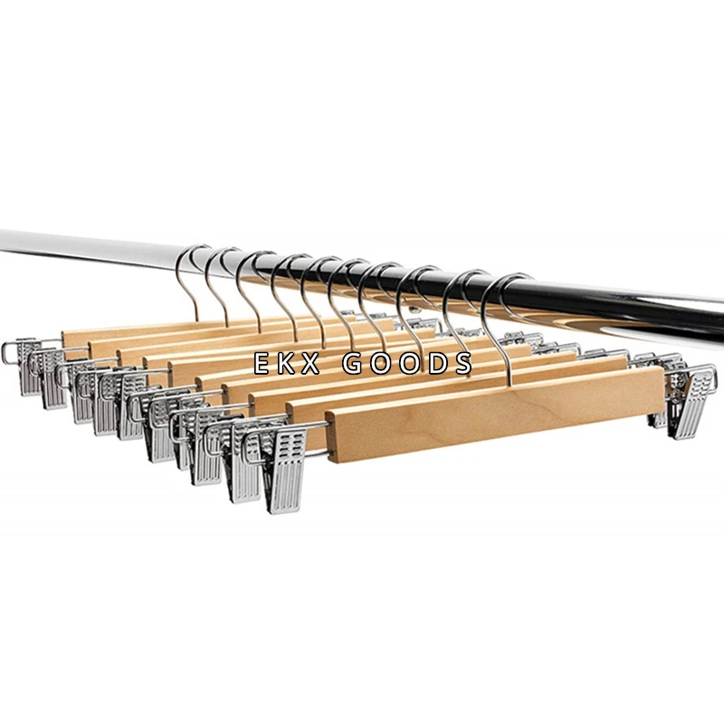 Perchas para pantalones de madera de alta calidad clips de metal clip de agarre percha para pantalones de madera 1-10 Foto 3 de 4