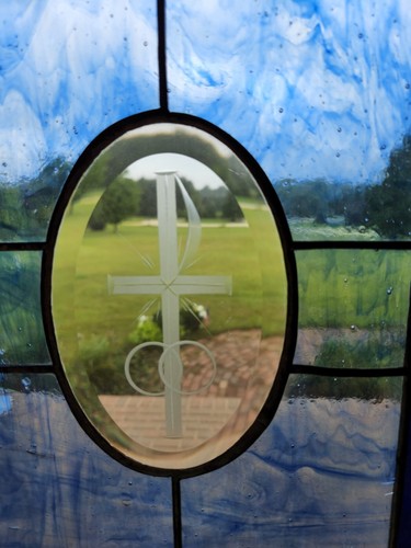 Vintage Square Stained Glass Suncatcher Window Panel 10 x 12.5 inches - Picture 3 of 6