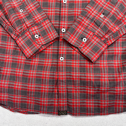 Billy Reid Dress Shirt Men's L Red Gray Black Check Spread Collar Standard Cut - Picture 7 of 13