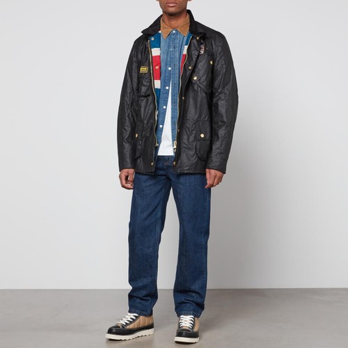 £299 Herren Barbour International Union Jack schwarze Wachsjacke Größe XXL XXXL - Bild 2 von 6