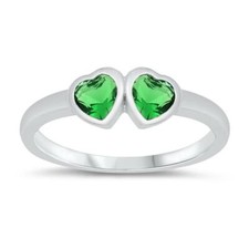 Green CZ Heart Love Polished Baby Ring New 925 Sterling Silver Band Sizes 1-5