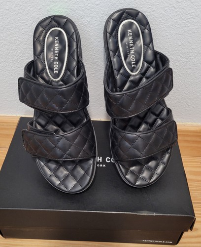 Kenneth Cole New York Reeves gesteppte flache Damen-Sandalen mit zwei Bändern schwarz Größe 10