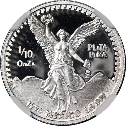 1994 Mo Mexico 1/10 Onza Silver Proof NGC PF69 Ultra Cameo - Picture 1 of 4