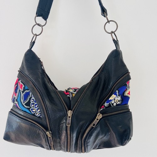 Boville Leather Shoulder Bag Womens Black Handbag Eyelets Zips Handmade Boho - Bild 8 von 24