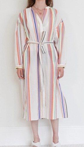 Vestido H&M X LEMLEM Mezcla Lyocell Caftán Multicolor Rayas Con Cinturón - Tallas M - Imagen 2 de 19