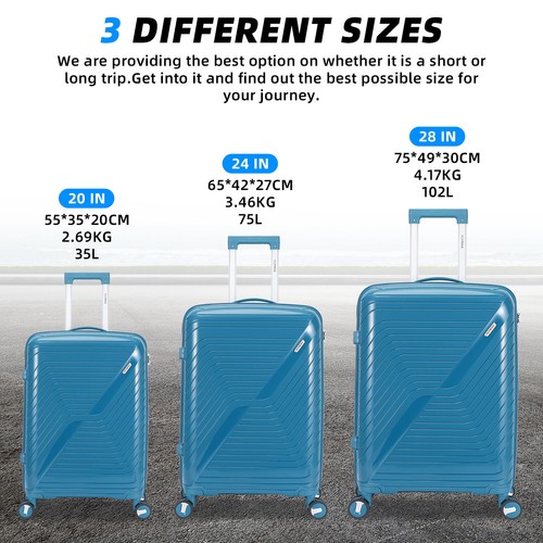 4 Wheel Suitcase HardShell 3pc SET - Clearance Large Medium & Cabin Lightweight - Picture 53 of 70