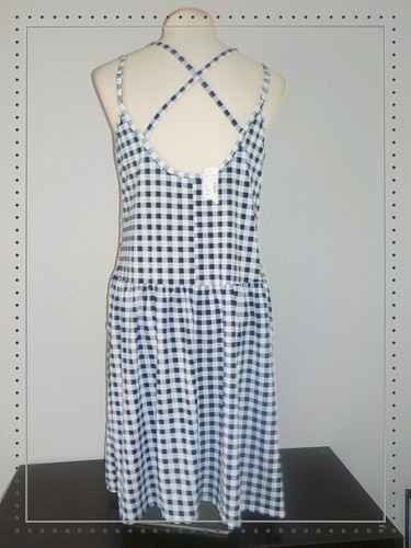 MAURICES MS SZ LARGE BLUE AND WHITE PLAID CHECKED SMOCKED SPAGHETTI STRAP DRESS - Picture 3 of 7