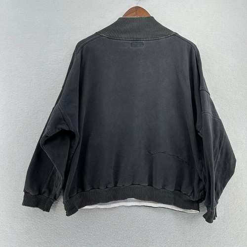90s Reebok Sport Pullover Sweatshirt Quarter Zip Mock Neck Gray SZ M Trashed VTG - Picture 3 of 11