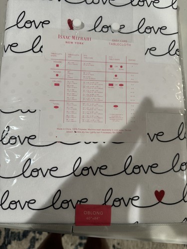 ISAAC MIZRAHI Love Script & Red Valentine Hearts Tablecloth 60” x 84” OblongNWT - Picture 7 of 10
