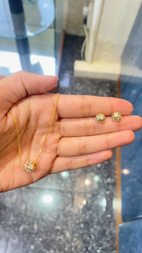 Ausgefallene funkelnde Damen-Halskette & Ohrstecker 22 kt Gelbgold Set - Video 1 von 1