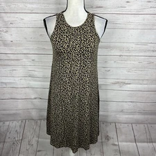 Old Navy Sleeveless Jersey Knit Tank Swing Dress Size XS Tan Black Animal Print