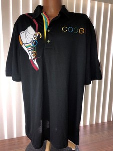Mens-Coogi-Polo-Shirt-Black-L-Embroidered-Sneakers-Kicks-Logo-Rainbow-Neck-Tab
