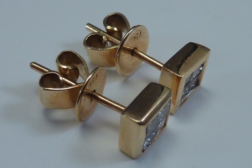 18K Gelbgold Princess Cut Diamant Ohrringe 1ct. tw. - Bild 3 von 6