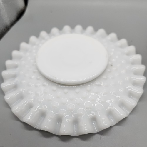 Vintage Antique White Milk Glass Cup & Saucer Hobnail Crimped Edge Set Of 2 - Picture 3 of 6