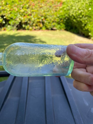 J.D. DOHERTY BOSTON DRUG STORE SACRAMENTO, CAL. CRUDE AQUA DRUG BOTTLE - Picture 3 of 8