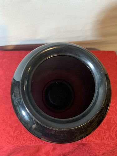 Vintage Black Hand Painted Art Black Glass Enameled Vase - Picture 2 of 5