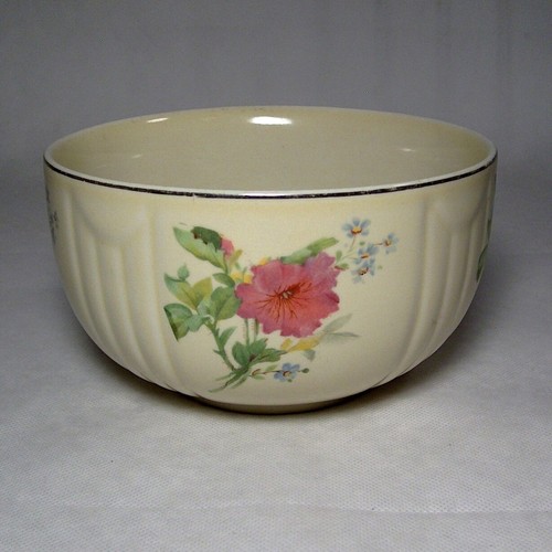 Cuenco de utensilios de cocina superiores vintage pasillos amarillo pálido floral patrón raro Art Deco - Imagen 1 de 6